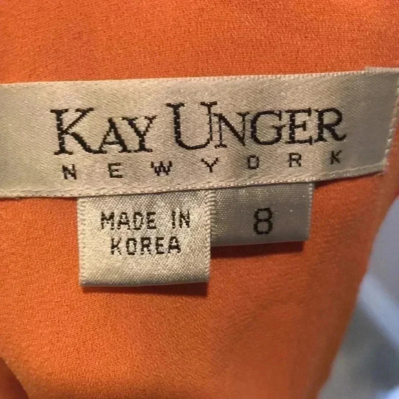 KAY UNGER Orange Silk Ruffled Front Halter Dress with Brooch Peephole Back-8 - Picture 10 of 10